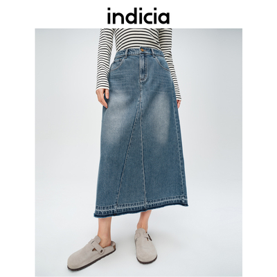 indicia标记商场同款春季新款通勤风复古牛仔半身裙6A403QZ131C