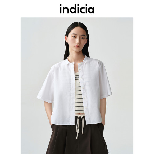 indicia标记商场同款夏款白色纯棉设计感百搭衬衫F2B5CS156N