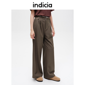 休闲裤 时尚 直筒裤 indicia标记女装 黑色垂顺长裤 子女春秋季 女装