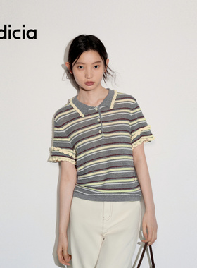 indicia标记商场同款2026夏秋女装灰色条纹针织衫上衣L2C6ZZ227Y