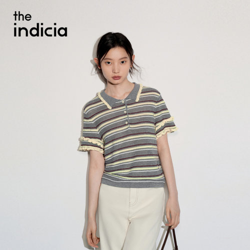 indicia标记商场同款2026夏秋女装灰色条纹针织衫上衣L2C6ZZ227Y