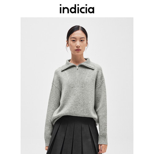 indicia标记商场同款冬季款格雷系气质拉链毛衣针织衫F2D4MS726N