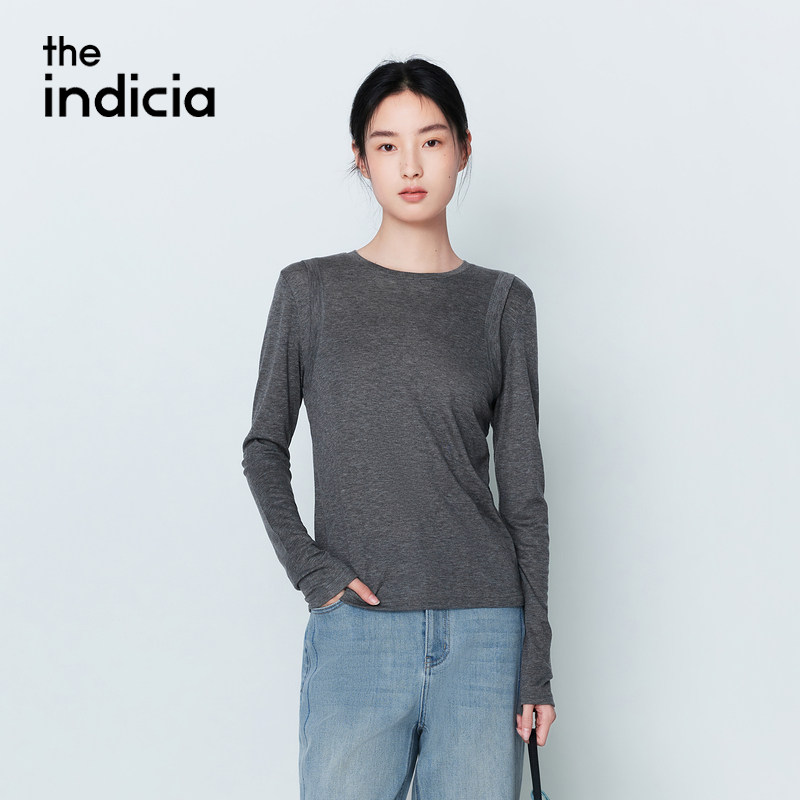 indicia标记商场同款26春季新款女装灰色长袖T恤上衣L2A6TX022