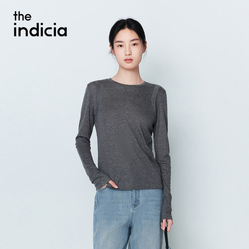 indicia标记商场同款26春季新款女装灰色长袖T恤上衣L2A6TX022