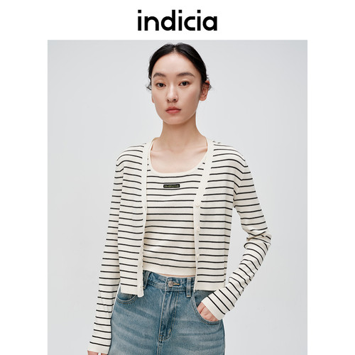 indicia标记商场同款春夏简约时尚针织短外套条纹开衫6B404KS190C