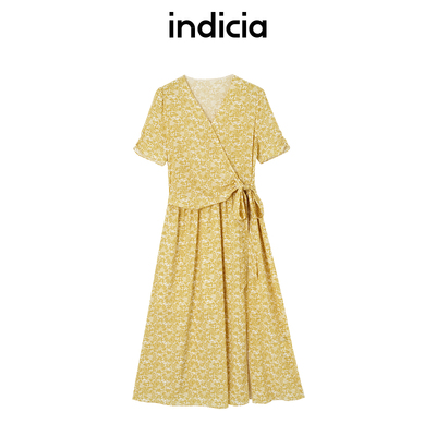 indicia标记商场同款25夏新款黄色碎花度假连衣裙法式F2B5LQ295C