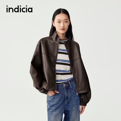 indicia标记商场同款秋季新款女装咖色柔软皮衣外套女F2C5PY407N