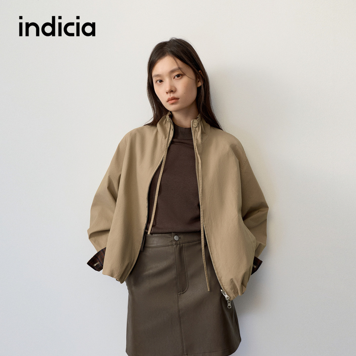 indicia标记商场同款2026秋季新款女装卡其色纯棉短款外套女
