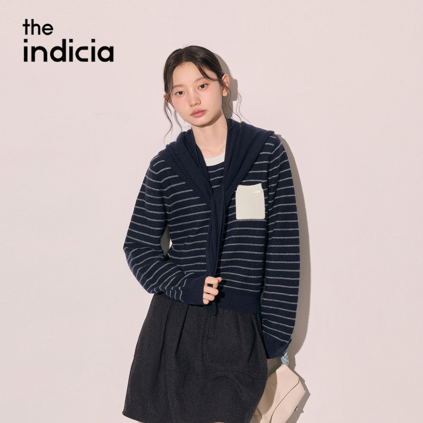 indicia标记商场同款2026冬季女装藏青条纹针织衫毛衫L2D6MS298Z