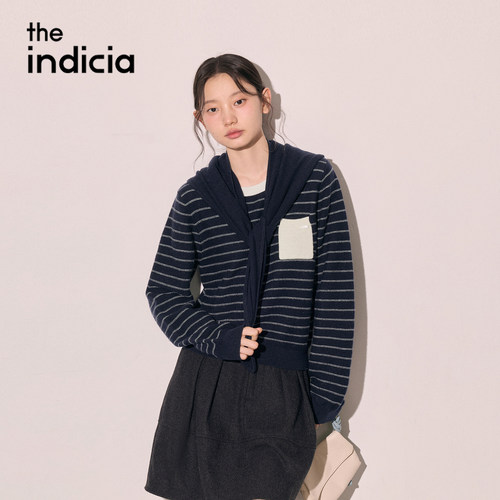indicia标记商场同款2026冬季女装藏青条纹针织衫毛衫L2D6MS298Z