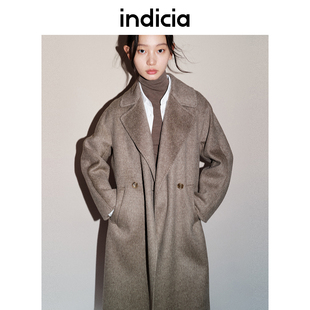 indicia标记气质长款毛呢大衣羊毛外套秋冬季时尚女装L2D4DY173