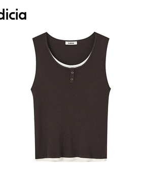 indicia标记商场同款25秋新款撞色假两件修身针织背心F2C5BX409C