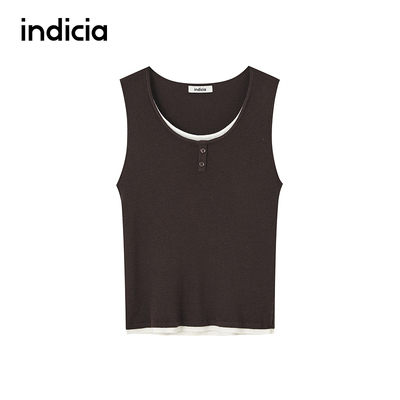 indicia标记商场同款25秋新款撞色假两件修身针织背心F2C5BX409C