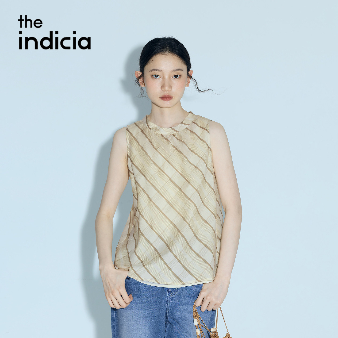 indicia标记桑蚕丝棉格纹背心上衣2026夏季新款女装L2B6SY166