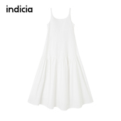 indicia标记25夏季 女装 新款 白色连衣裙棉天丝简约吊带长裙子时尚