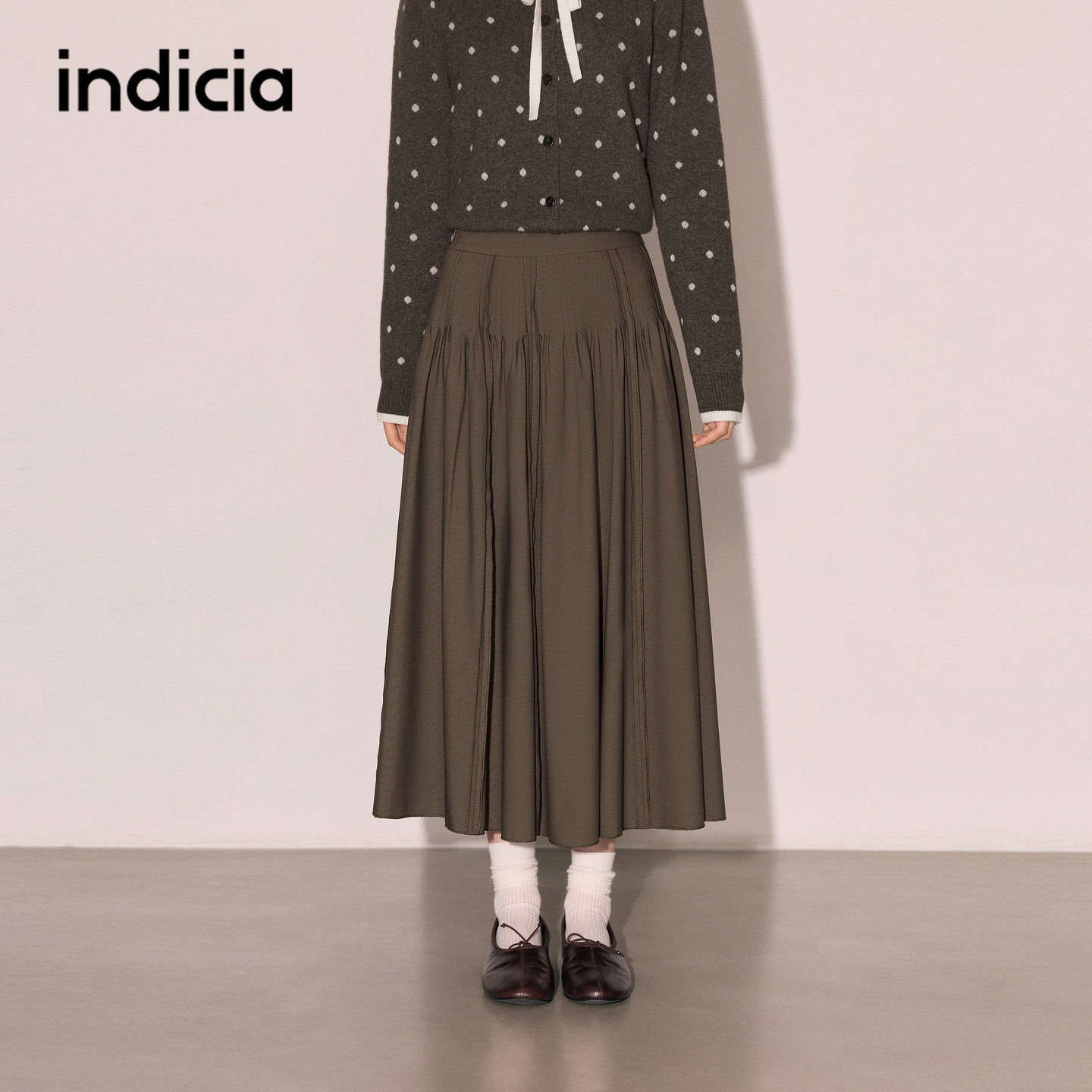 indicia标记商场同款咖色半身裙长裙子2026秋冬季女装L2C6QZ331Y