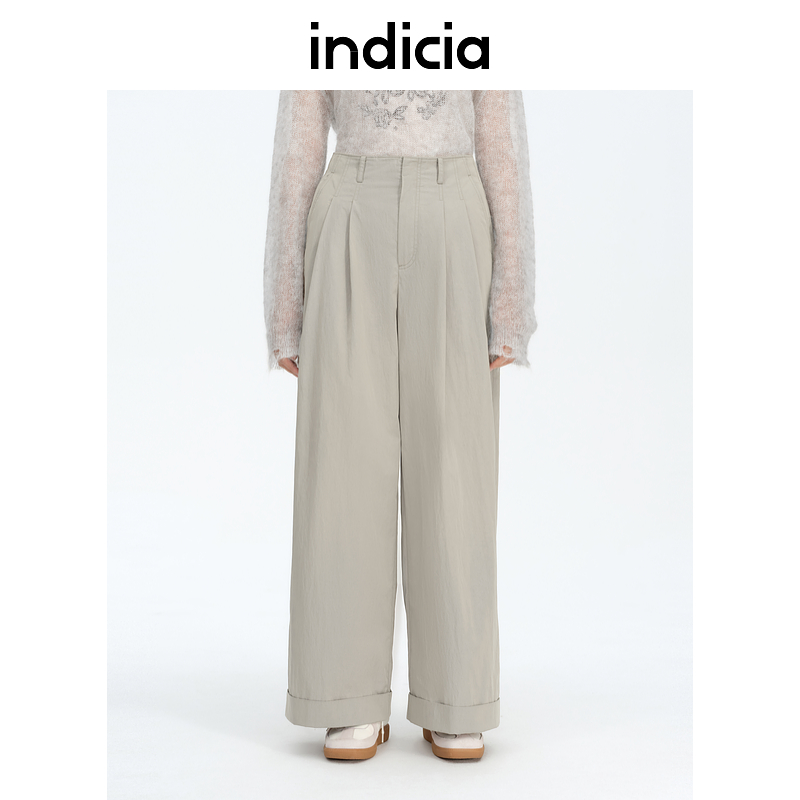 indicia标记商场同款25春新款韩版宽松休闲裤高腰卷边F2A5KZ050N