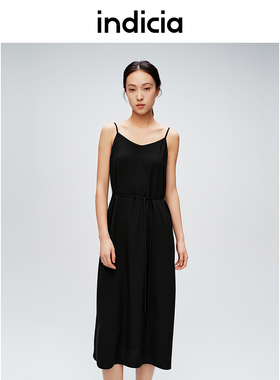 indicia标记商场同款春秋季经典黑吊带连衣裙a字裙6A403LQ161C