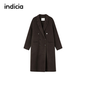 indicia标记商场同款 双排扣F2D4DY673C 经典 法式 纯色羊绒大衣长款