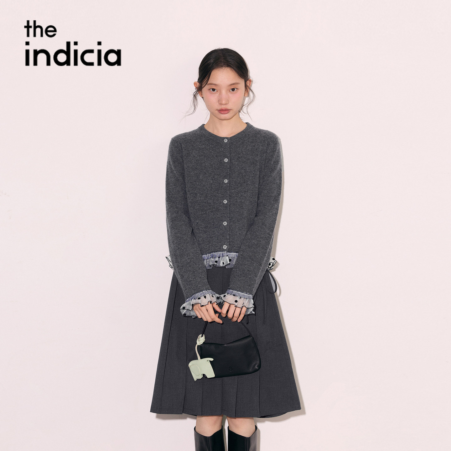 indicia标记商场2026秋季新款女装灰色羊毛针织衫开衫L2C6KS243Y