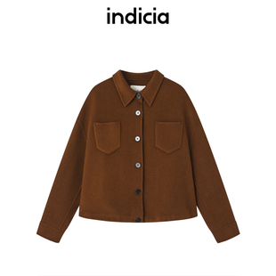 indicia标记商场同款羊毛翻领毛呢外套女冬季短款女装F2D4DY682F