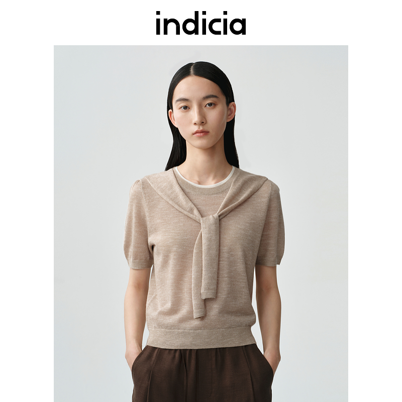 indicia标记商场同款25夏新款气质披肩短袖针织上衣 F2B5ZZ090C
