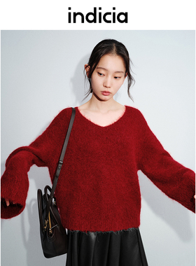 indicia标记24冬新款羊驼毛红色毛衣针织衫女温柔慵懒风L2D4MS217