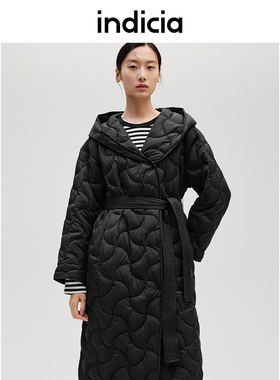 indicia标记商场同款24年冬季新款绗线连帽长款羽绒服F2D4YR661F