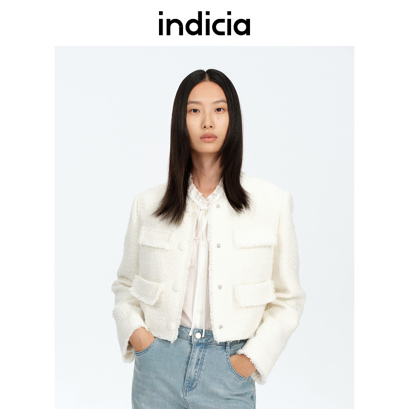 indicia标记商场同款25春新款白色小香风外套加厚流苏F2A5WT014C