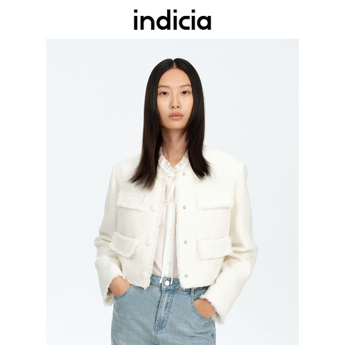 indicia标记商场同款25春新款白色小香风外套加厚流苏F2A5WT014C