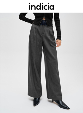 indicia标记商场拼接牛仔腰头设计款阔腿休闲裤子女装F2D4KZ804N