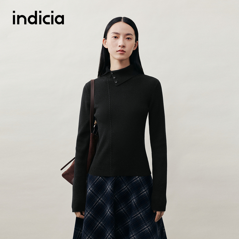 indicia标记商场同款25秋冬季新款女装针织衫女黑色毛衣L2D5MS292