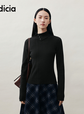 indicia标记商场同款25秋冬季新款女装针织衫女黑色毛衣L2D5MS292