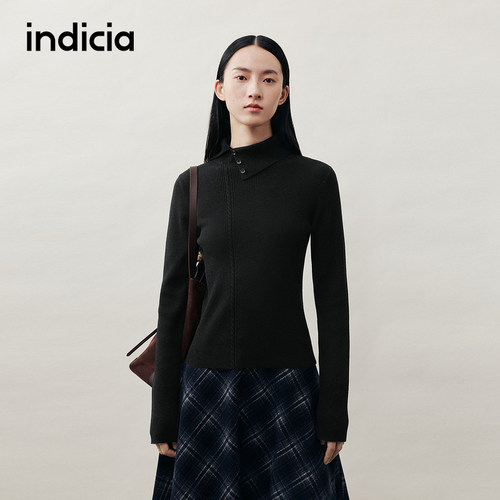 indicia标记商场同款25秋冬季新款女装针织衫女黑色毛衣L2D5MS292