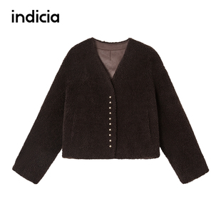 外套女装 羊羔绒绵羊毛皮草短款 F2D5PC568C 新款 indicia标记25冬季