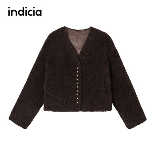 indicia标记25冬季新款羊羔绒绵羊毛皮草短款外套女装F2D5PC568C