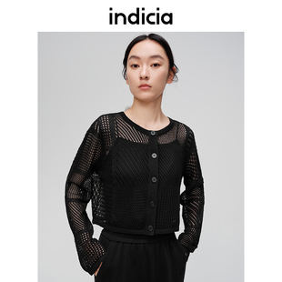 镂空针织开衫 indicia标记商场同款 圆领长袖 夏季 6B405KS254F 女装