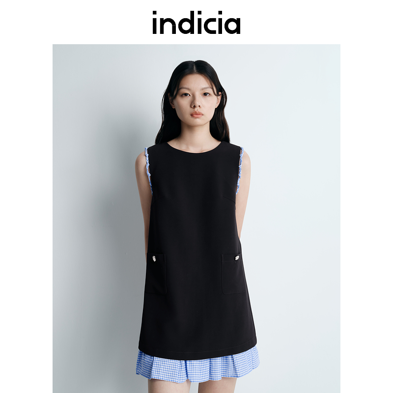 indicia标记25夏新款拼接简约质感气质连衣裙短裙女 F2B5LQ181C