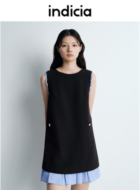 indicia标记25夏新款拼接简约质感气质连衣裙短裙女 F2B5LQ181C