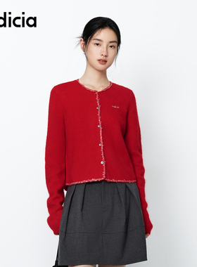 indicia标记商场同款春新年红色针织衫开衫毛衣女装 F2A5KS003C