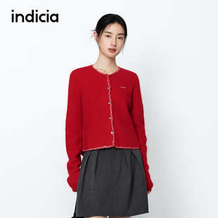 indicia标记商场同款春新年红色针织衫开衫毛衣女装 F2A5KS003C