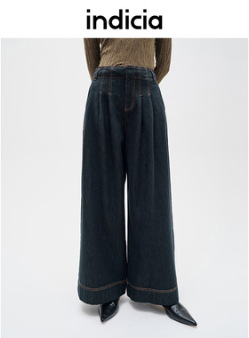 indicia标记商场秋冬复古港风牛仔裤女阔腿休闲长裤F2D4NK731F
