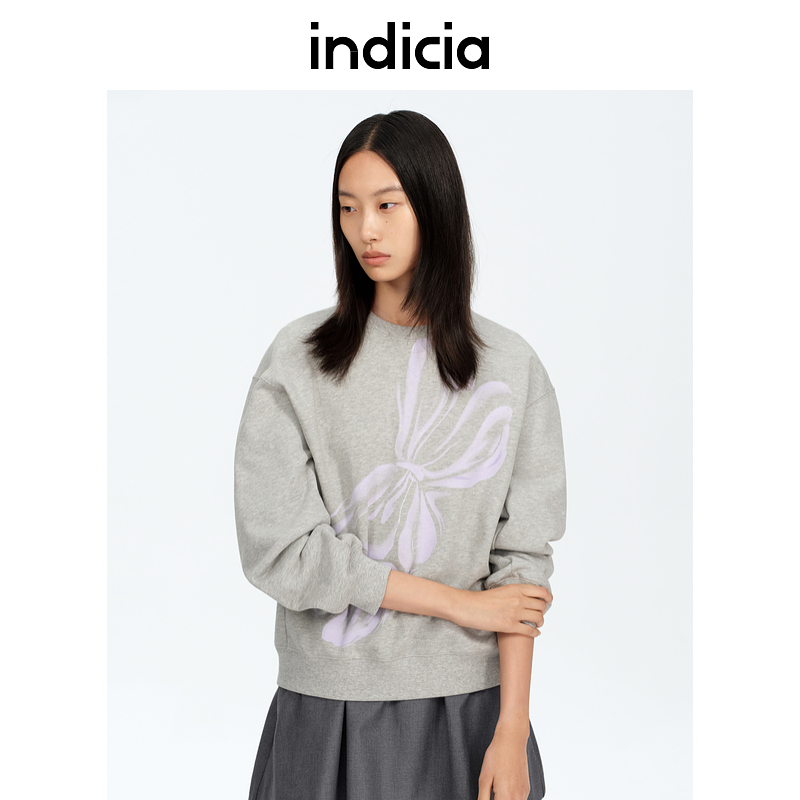 indicia标记商场同款25春新款印花百搭宽松灰色卫衣女F2A5WY024C