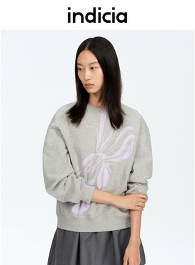 indicia标记商场同款25春新款印花百搭宽松灰色卫衣女F2A5WY024C