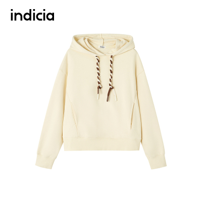 indicia标记商场同款奶黄色连帽卫衣双色抽绳撞色F2D4WY767N