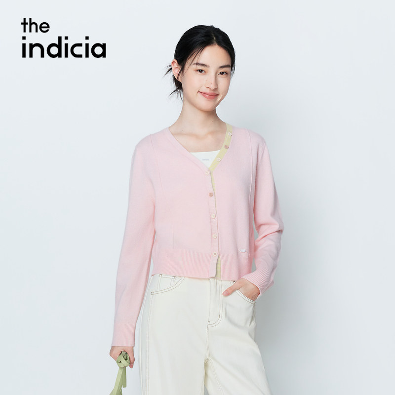 indicia标记商场同款26春季新款女装粉色羊毛针织衫开衫L2A6KS011