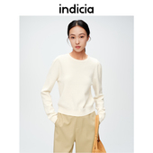 上衣春秋女装 indicia标记商场同款 圆领米色纯棉针织衫 6A403ZZ169C