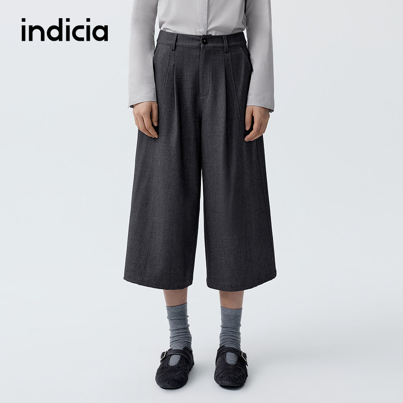 indicia标记商场同款2026春季新款女装灰色休闲阔腿裤女七分裤子