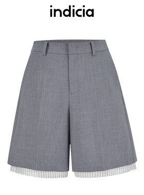 indicia标记商场同款25夏新款撞色直筒休闲拼接中裤女F2B5DK108N