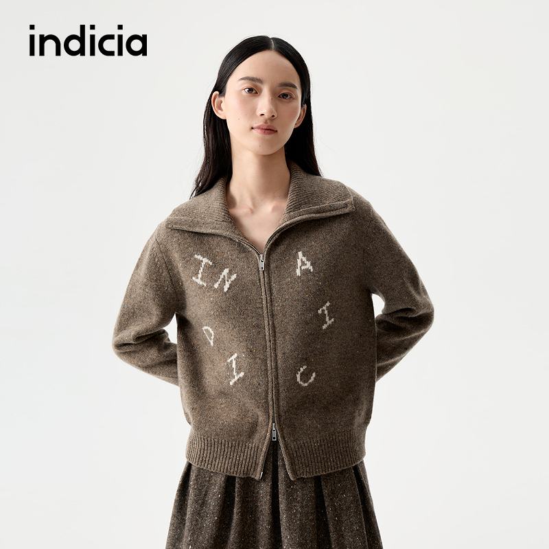 indicia标记25冬新款字母美式慵懒松弛感拉链针织开衫L2D5KS226